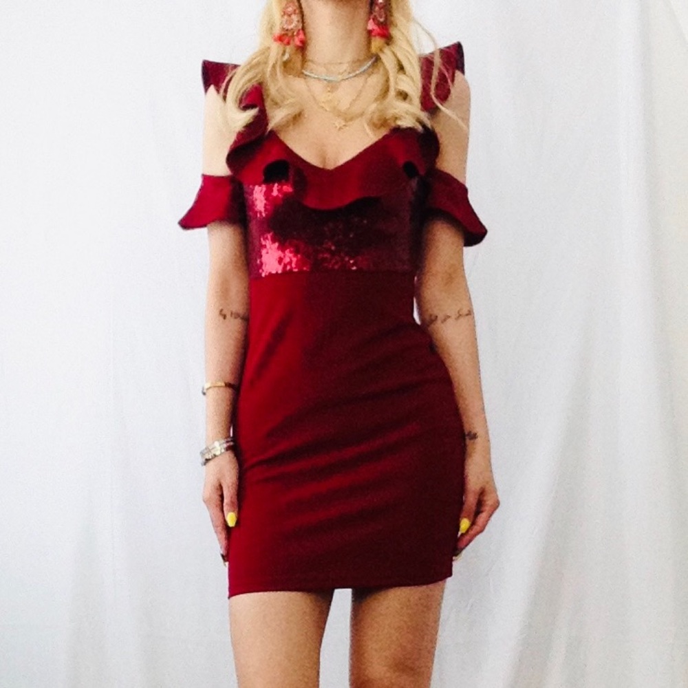 Boohoo red sequined mini dress